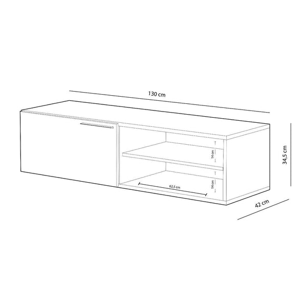 Meuble TV 130x345x42 cm 1 Porte et 1 Étagère Rizzetti Livingplus Ciment et Blanc Brillant prezzo