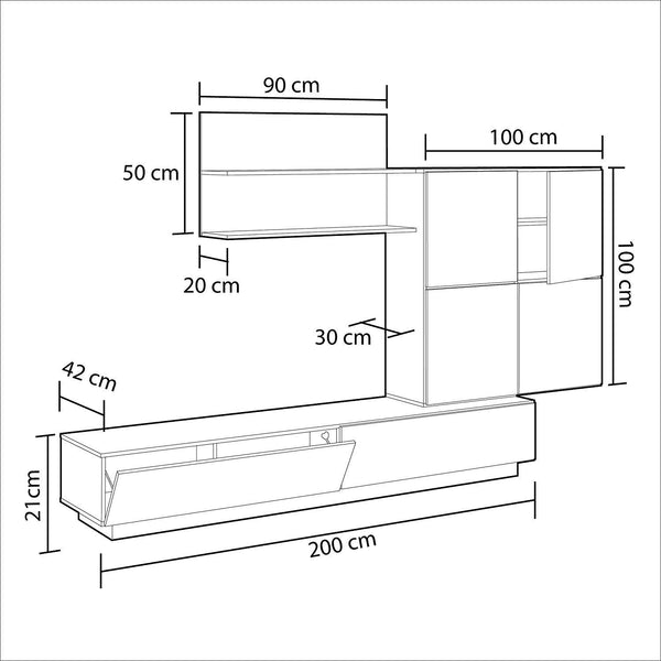 prezzo Meuble TV mural rangement 2 étagères 6 portes Rizzetti Spyder Chêne Canadien et Blanc Brillant