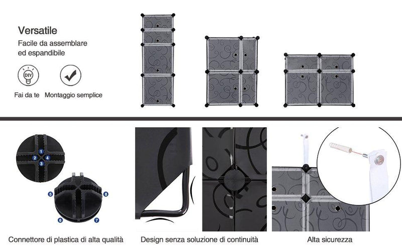 Mobile Modulare 4 Scomparti Rizzetti Madame Nero con Decorazione