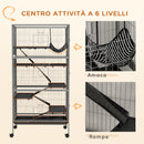 Gabbia per Conigli con 4 Ingressi a Livelli Multipli con Amaca 80x52x159 cm in Acciaio e PP Argento e Grigio