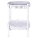 Tavolino Ø36x60 cm 2 Ripiani Effetto Paglia Di Vienna in Ferro Bianco      