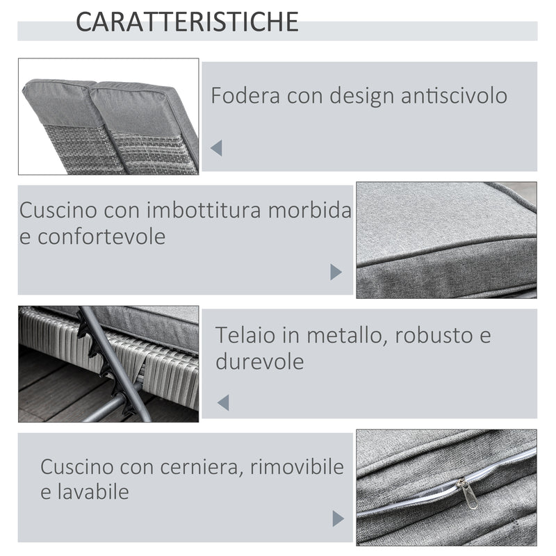 Lettino Prendisole da Giardino Matrimoniale in Rattan  Marrone e Grigio