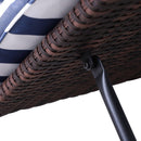 Lettino Prendisole da Giardino Matrimoniale in Rattan  Marrone e Righe Bianco/Blu