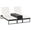 Set 2 Lettini Prendisole con Tavolino in Rattan  Nero e Bianco