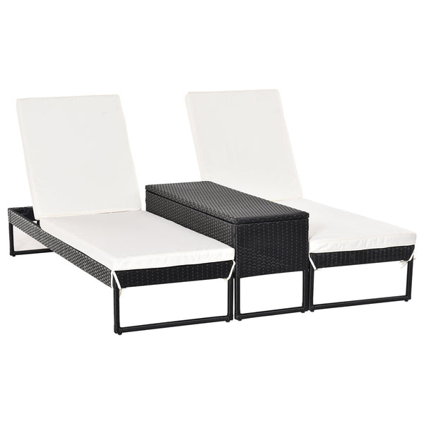 online Lot de 2 Transats avec Table Basse en Rotin Noir et Blanc