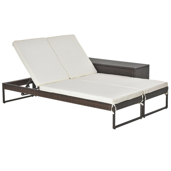 Lot de 2 Transats avec Table Basse en Rotin Marron et Blanc sconto