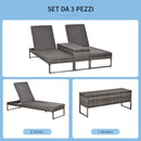 Set 2 Lettini Prendisole con Tavolino in Rattan  Grigio