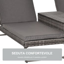 Set 2 Lettini Prendisole con Tavolino in Rattan  Grigio