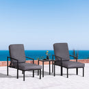 Set Salotto da Giardino in Metallo e Poliestere 2 Sedie 2 Pouf e Tavolino  Grigio e Nero