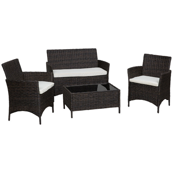 prezzo Ensemble Salon de Jardin en Rotin Canapé 2 Fauteuils et Table de Rangement Noir et Blanc
