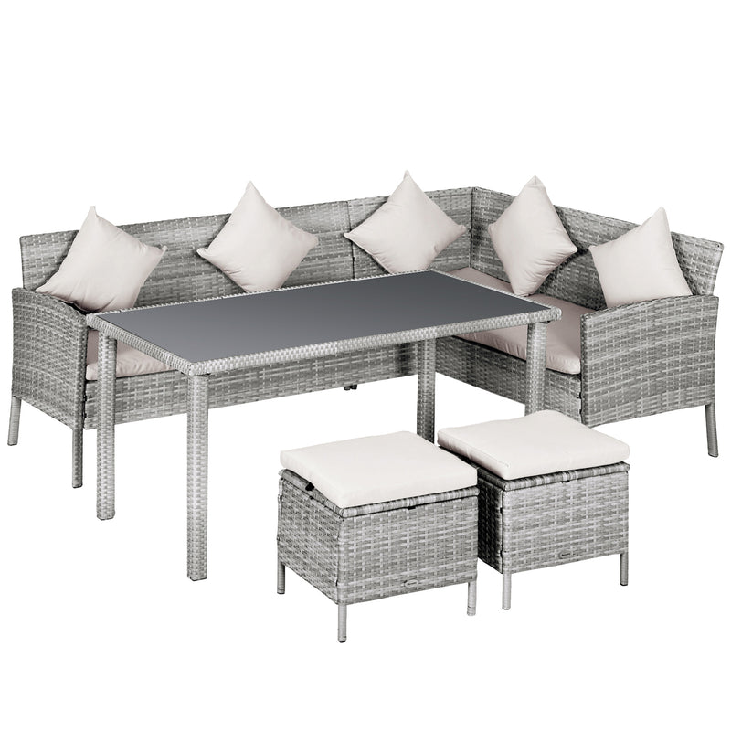 Set Salotto da Giardino in Rattan 2 Divani Angolari Tavolino 2 Sgabelli  Grigio