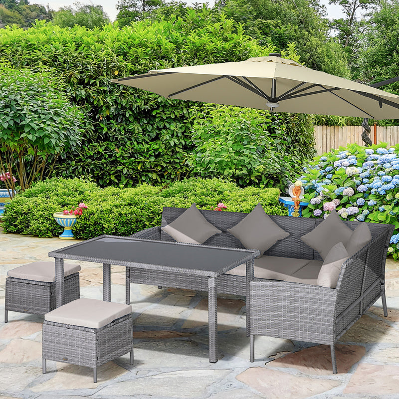 Set Salotto da Giardino in Rattan 2 Divani Angolari Tavolino 2 Sgabelli  Grigio