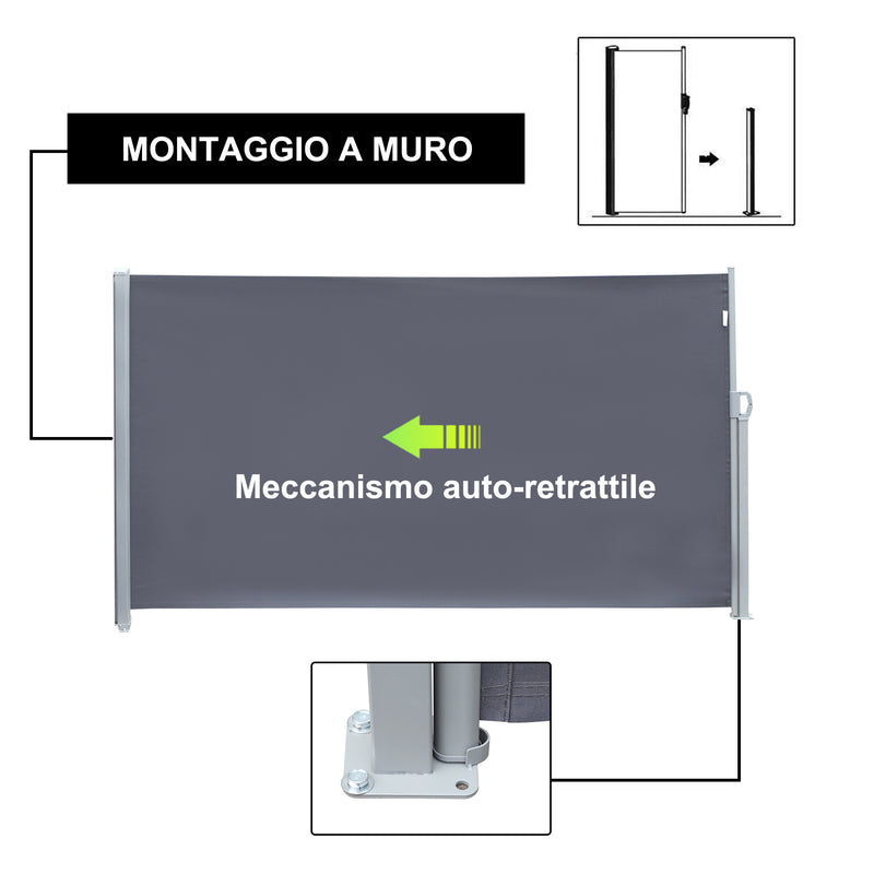 Tenda Laterale Frangivista da Giardino 3x1,60m in Alluminio e Tessuto  Grigio