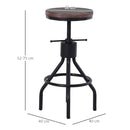 Sgabello Girevole Regolabile in Metallo e Legno di Pino  Nero e Marrone