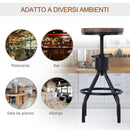 Sgabello Girevole Regolabile in Metallo e Legno di Pino  Nero e Marrone