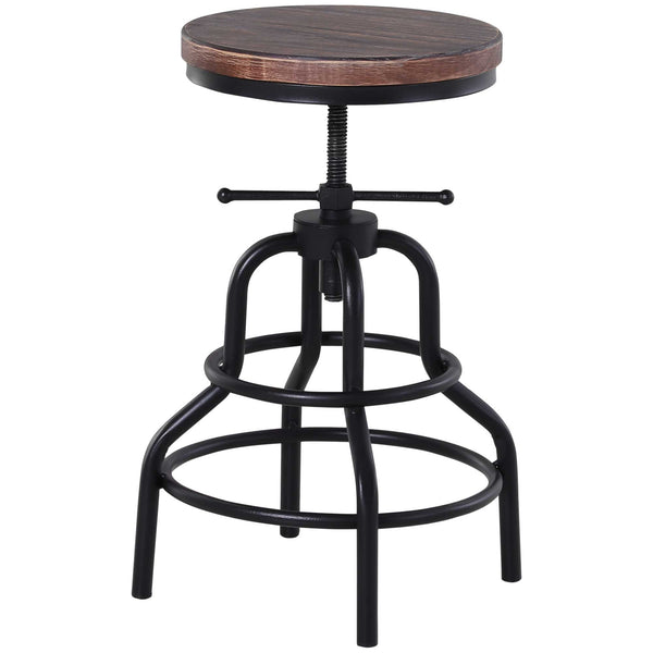 sconto Tabouret Pivotant Réglable en Métal et Bois de Pin Noir et Marron