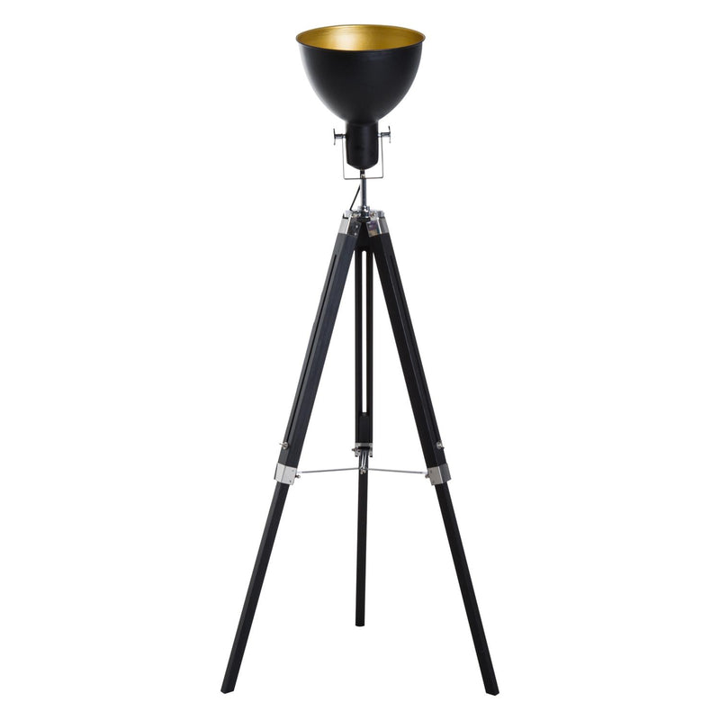 Lampada da Terra Tripode in Legno e Paralume in Metallo Altezza 102/152cm  Nero