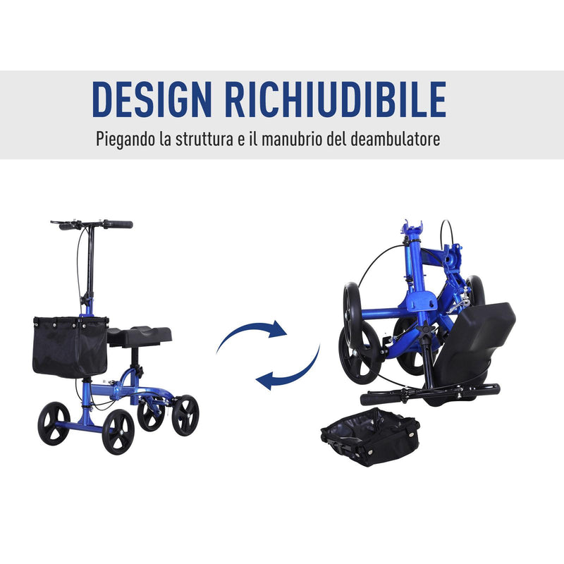 Deambulatore Pieghevole per Ginocchio 4 Ruote  Blu
