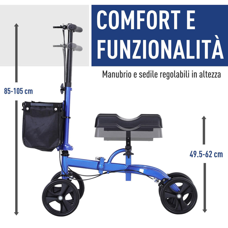 Deambulatore Pieghevole per Ginocchio 4 Ruote  Blu