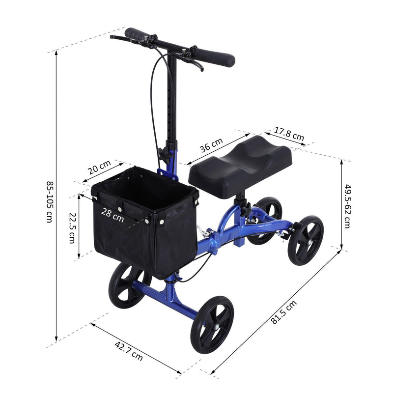 Deambulatore Pieghevole per Ginocchio 4 Ruote  Blu