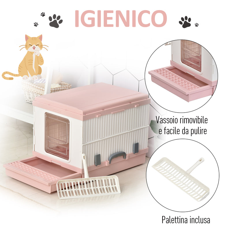 Lettiera per Gatti Portatile con Vassoio Estraibile e Accessori  Rosa e Bianca