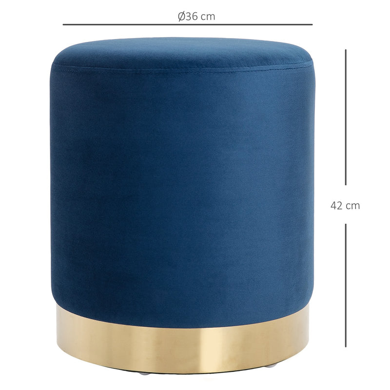 Pouf Poggiapiedi Ø36x42 cm in Velluto  Blu e Oro