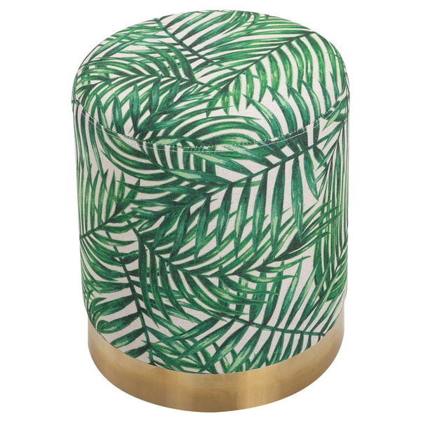 Pouf Repose-Pieds Ø36x42 cm en Velours Motif Jungle et Or prezzo