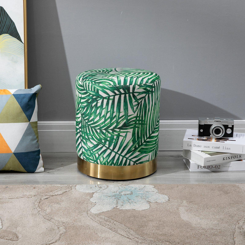 Pouf Poggiapiedi Ø36x42 cm in Velluto  Fantasia Jungle e Oro