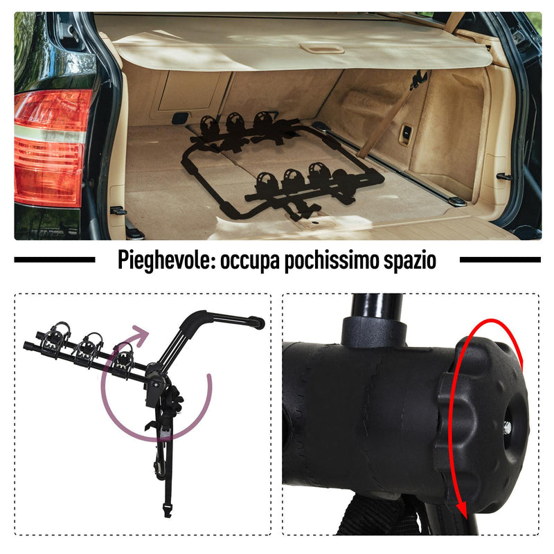 Portabici Posteriore da Auto in Acciaio per Trasporto di Max 3 Bici  Nero