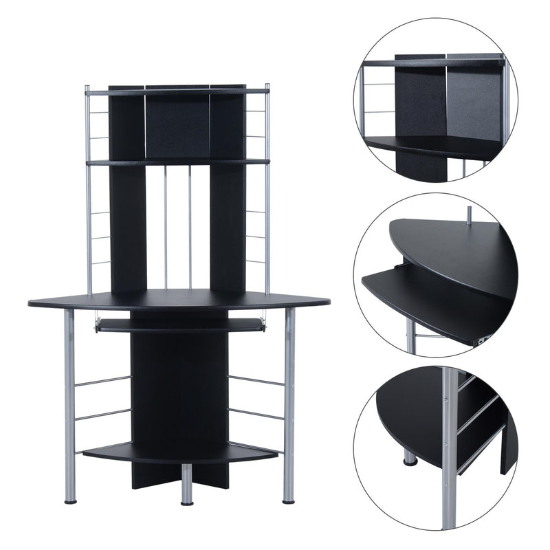 Scrivania da Ufficio ad Angolo Porta PC in MDF e Ferro 113x65x158 cm  Nera