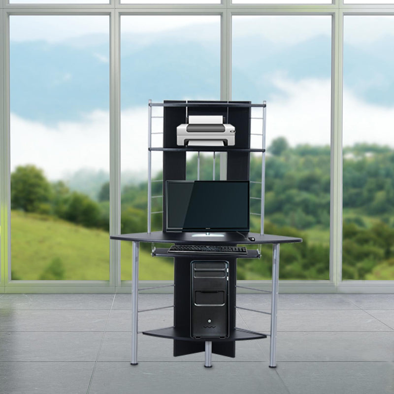 Scrivania da Ufficio ad Angolo Porta PC in MDF e Ferro 113x65x158 cm  Nera