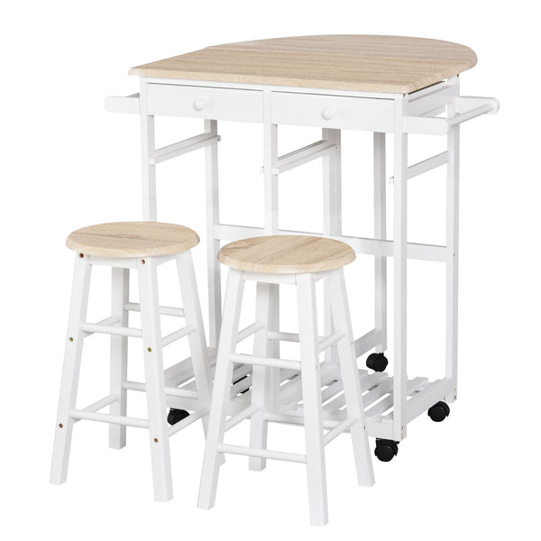 Chariot de cuisine pliant avec 2 tabourets en MDF blanc online