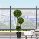 Pianta di Bosso Artificiale a 3 Sfere Altezza 110 cm con Foglie di Bambù Vaso Incluso Verde      