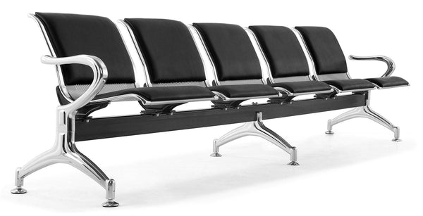 sconto Banc de salle d'attente 5 places pour bureau avec coussin en acier et simili cuir argent/noir