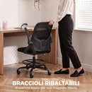 Sedia da Ufficio Ergonomica 65x59x104-124 cm con Supporto Lombare Poggiapiedi e Braccioli Ribaltabili Nera      
