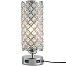 Lampada da Comodino Abat Jour con Paralume in Cristallo e 2 porte USB Ø10,8x30 cm 