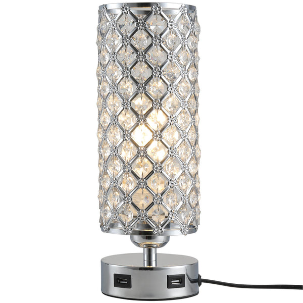 online Lampe de chevet Abat Jour avec abat-jour en cristal et 2 ports USB Ø10,8x30 cm