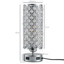 Lampada da Comodino Abat Jour con Paralume in Cristallo e 2 porte USB Ø10,8x30 cm 