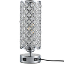 Lampada da Comodino Abat Jour con Paralume in Cristallo e 2 porte USB Ø10,8x30 cm 