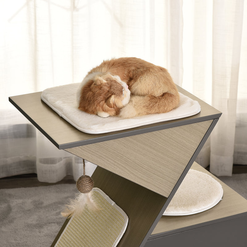 Casetta per Gatti con Tiragraffi in MDF 60x37x65 cm  Grigia