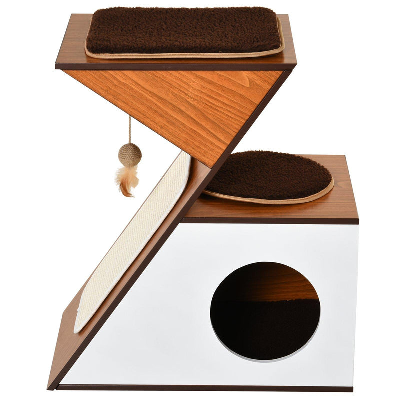 Casetta per Gatti con Tiragraffi in MDF 60x37x65 cm  Bianca