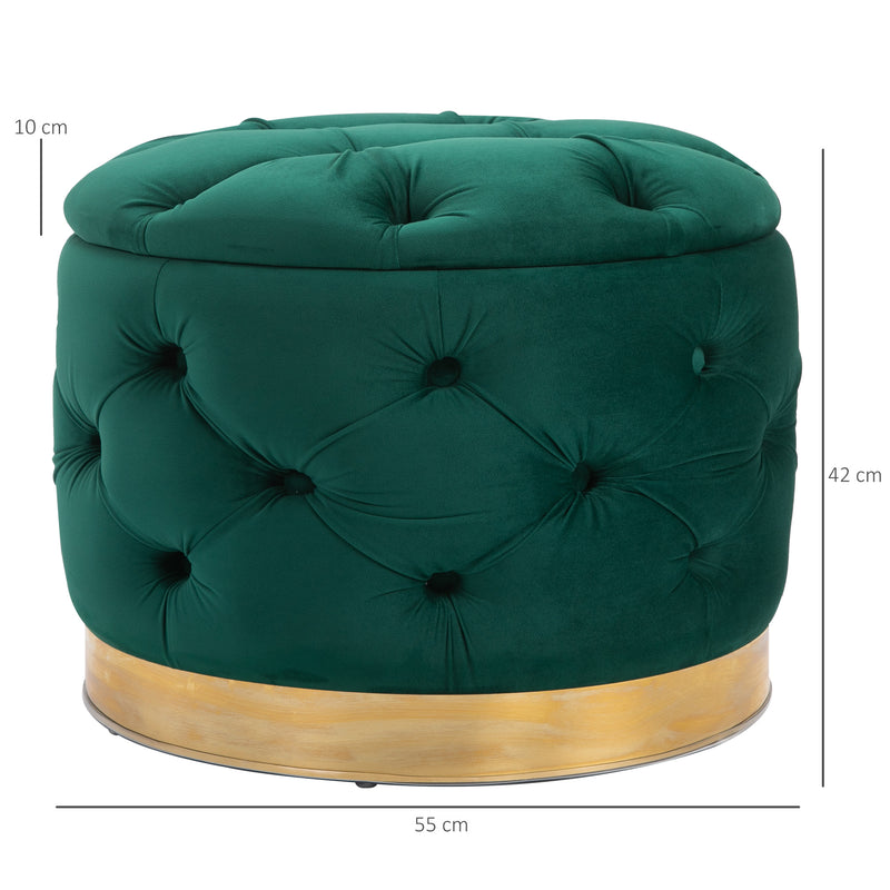Pouf Contenitore con Coperchio in Velluto con Bottoni Trapuntati   Verde