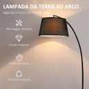 Lampada da Terra ad Arco in Metallo con Paralume in Tessuto   Nera