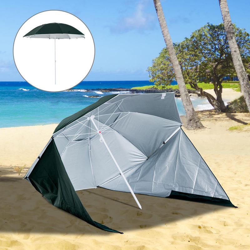 Ombrellone Tenda da Mare Ø2,1 m Palo Ø25 mm in Metallo Verde Scuro