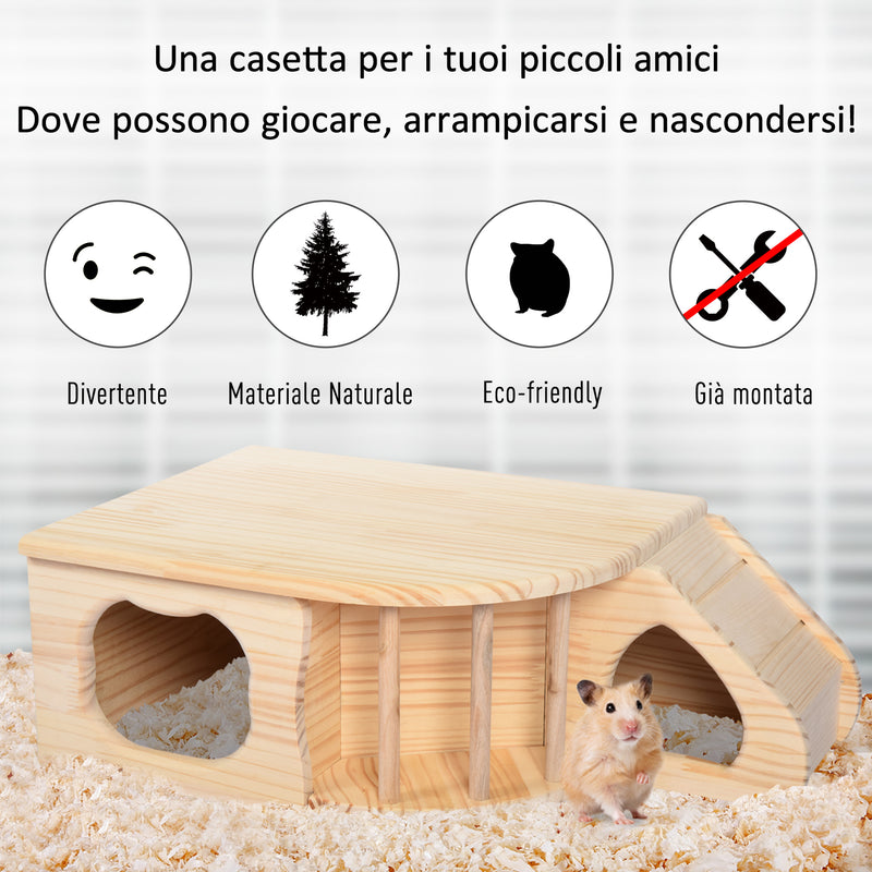 Casetta per Roditori e Piccoli Animali in Legno di Abete 60x37x19,7 cm 