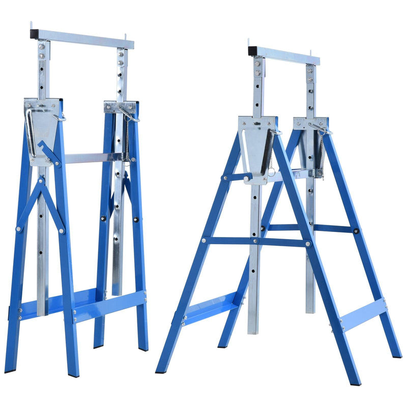 Set 2 Cavalletti da Lavoro Pieghevoli Telescopici Altezza Regolabile in Tubi d'Acciaio   Blu