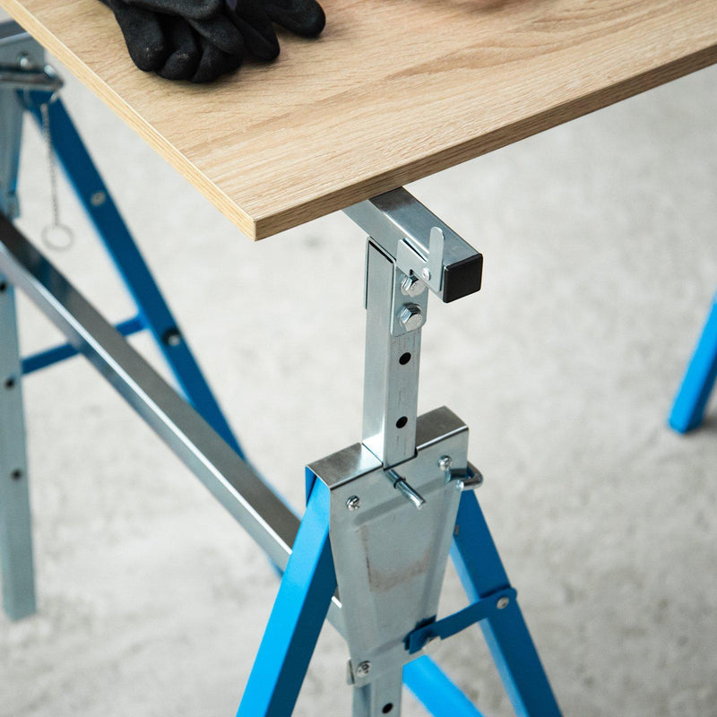 Set 2 Cavalletti da Lavoro Pieghevoli Telescopici Altezza Regolabile in Tubi d'Acciaio   Blu