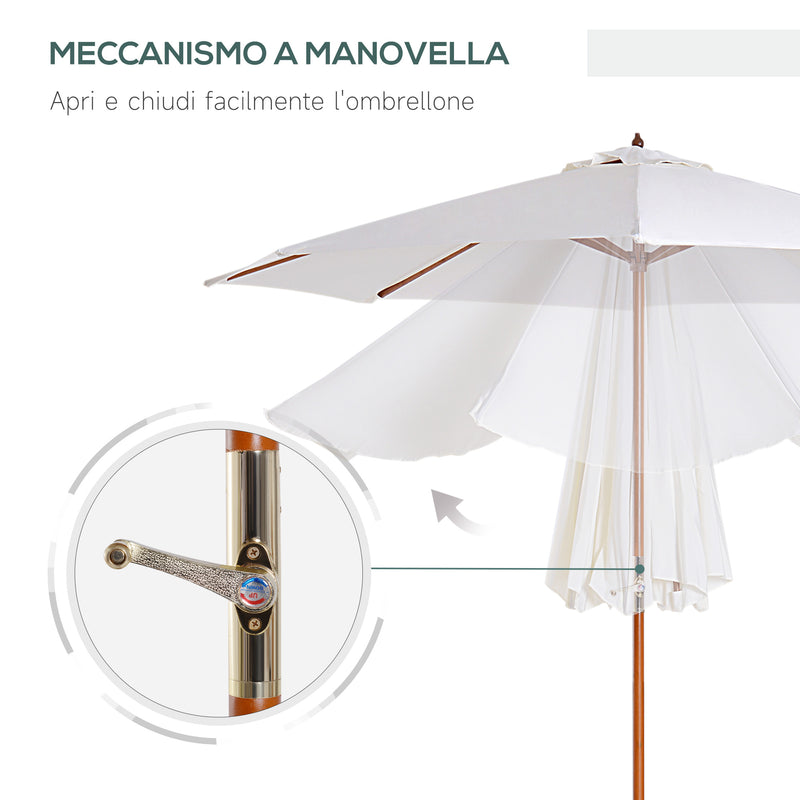 Ombrellone da Giardino Ø2,7 m Palo Ø38 mm in Legno di Pioppo e Bambù Beige