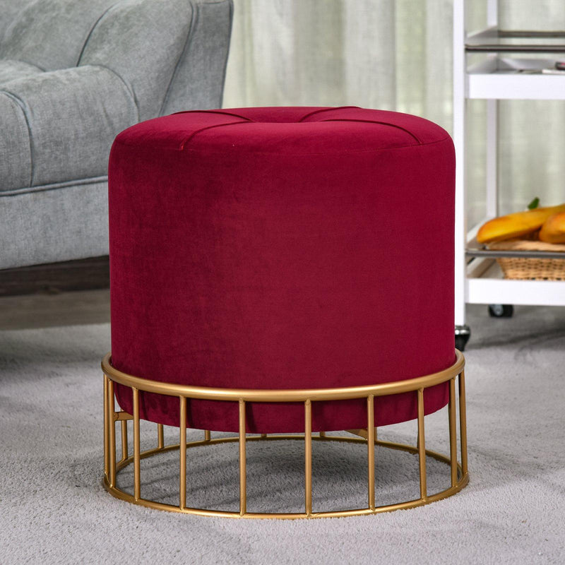 Pouf Imbottito Rotondo in Velluto Ø43 cm  Rosso