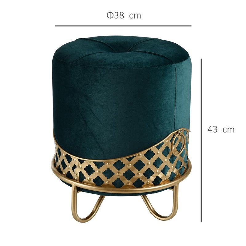 Pouf Imbottito Rotondo in Tessuto Felpato Ø38x43 cm  Verde Smeraldo